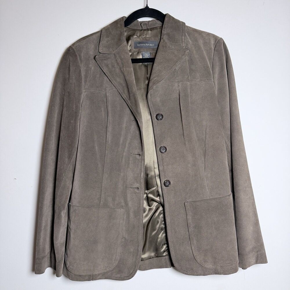 Vintage Banana Republic Suede Leather Blazer Jacket Taupe Brown Women’s Size 8